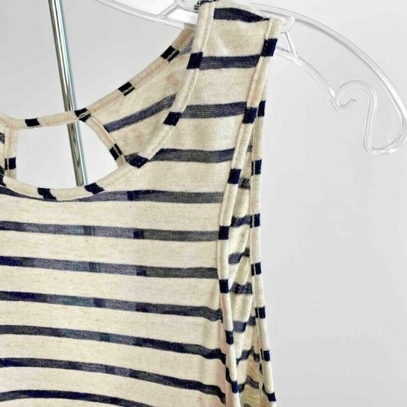Becca Women's Tank Dress White Navy Stripe High Low Keyhole Back Tie Knot Hem XS - Picture 3 of 9